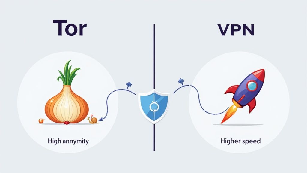 Snapshot of Tor vs VPN comparison