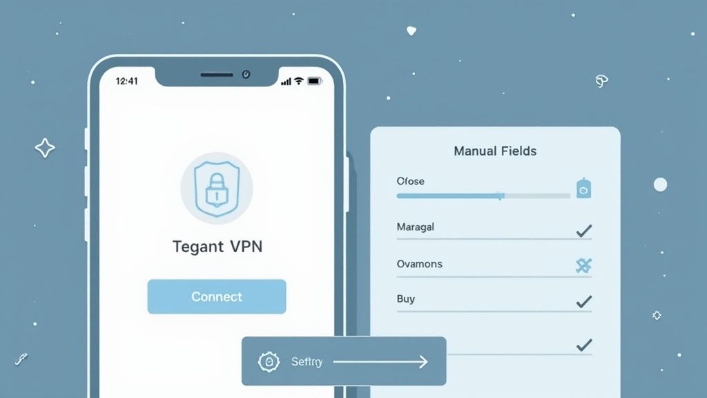 Seseorang di persimpangan, memilih antara jalur berbasis aplikasi yang mudah dan jalur manual yang lebih teknis untuk pengaturan VPN.