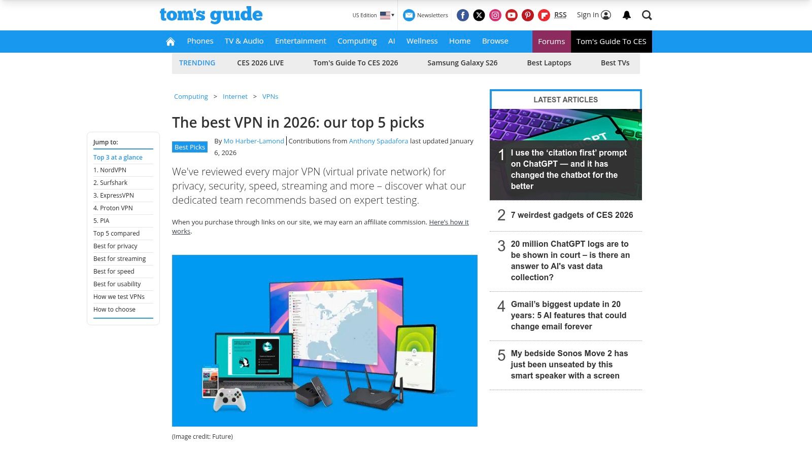 Tom's Guide – Best VPNs for streaming (editorial roundup)