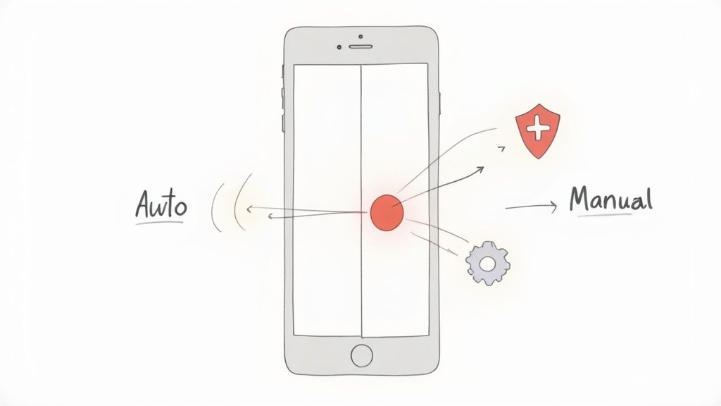 A person holding an iPhone, symbolizing VPN configuration and digital privacy.