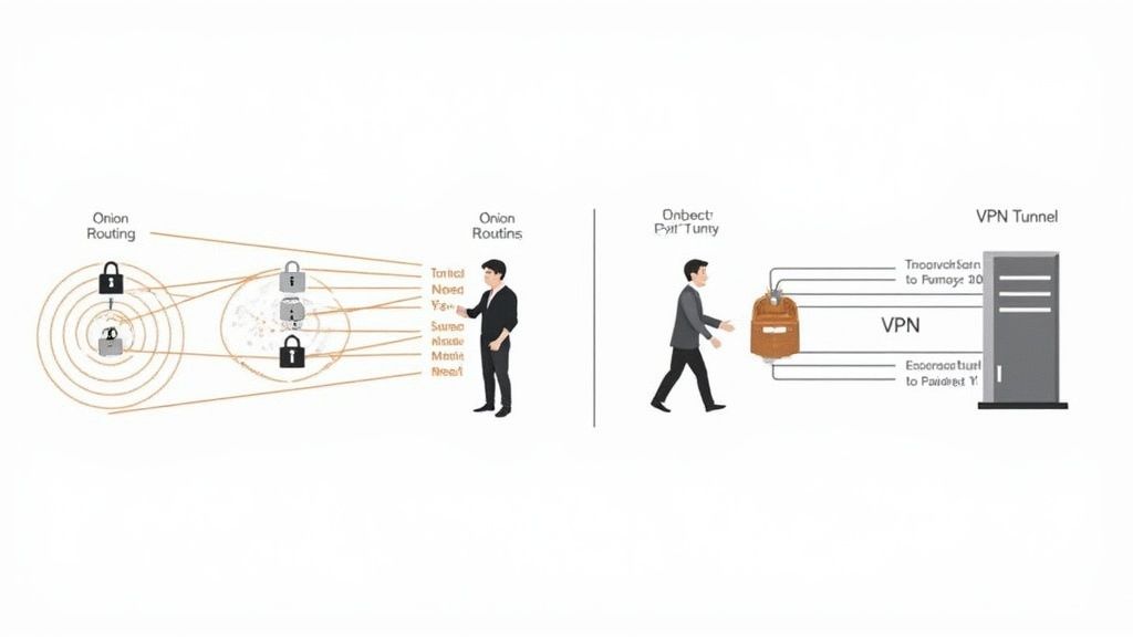 Tor vs VPN Concept Diagram