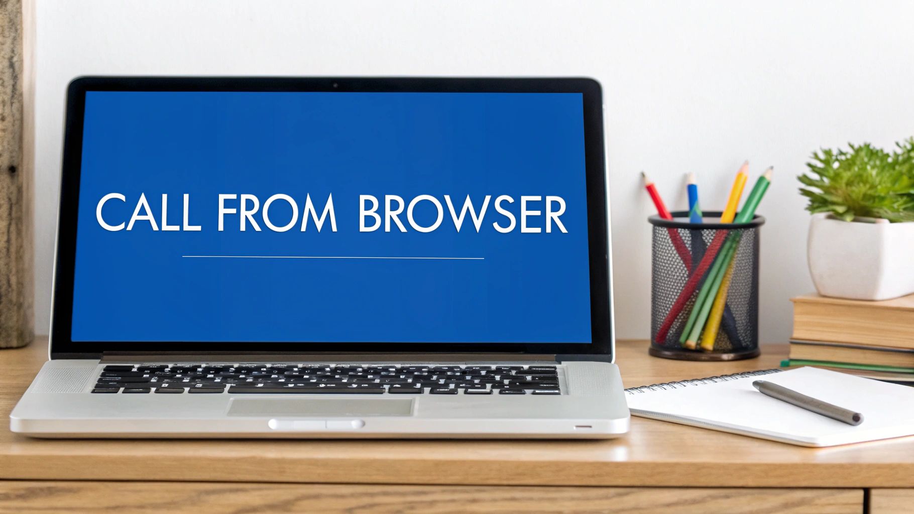 A person smiling while making a call from their laptop's web browser, with connection lines overlayed.