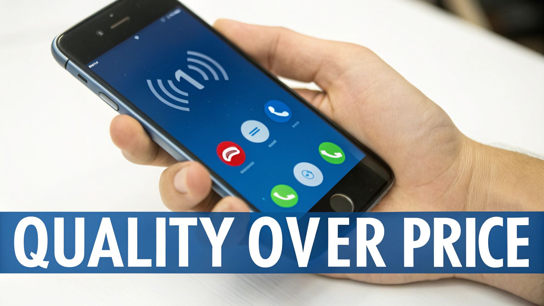 Kristallklare Schallwellen, die hochauflösende Gesprächsqualität auf einem Smartphone-Bildschirm darstellen.