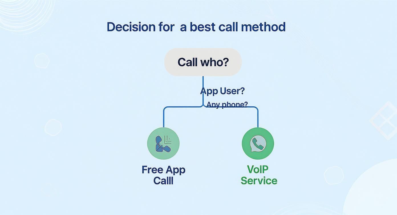 مخطط توضيحي يوضح كيفية اختيار أفضل طريقة لإجراء مكالمات دولية.