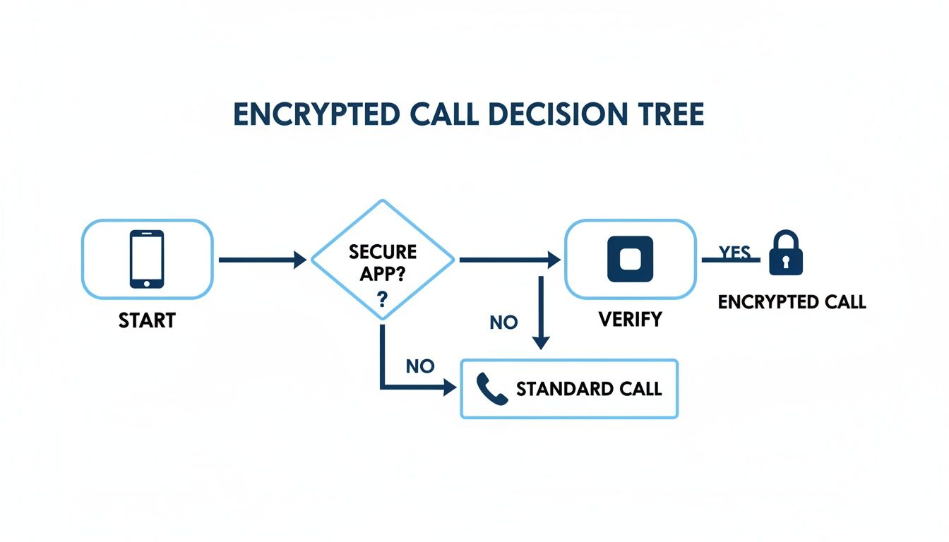Flowchart illustrating the decision process for making an encrypted phone call or a standard call.