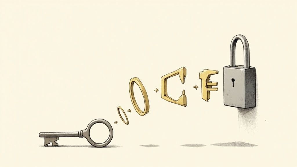 مفتاح، حروف ذهبية 'OFF' مصنوعة من أجزاء قفل، وقفل يرمز إلى التعطيل.