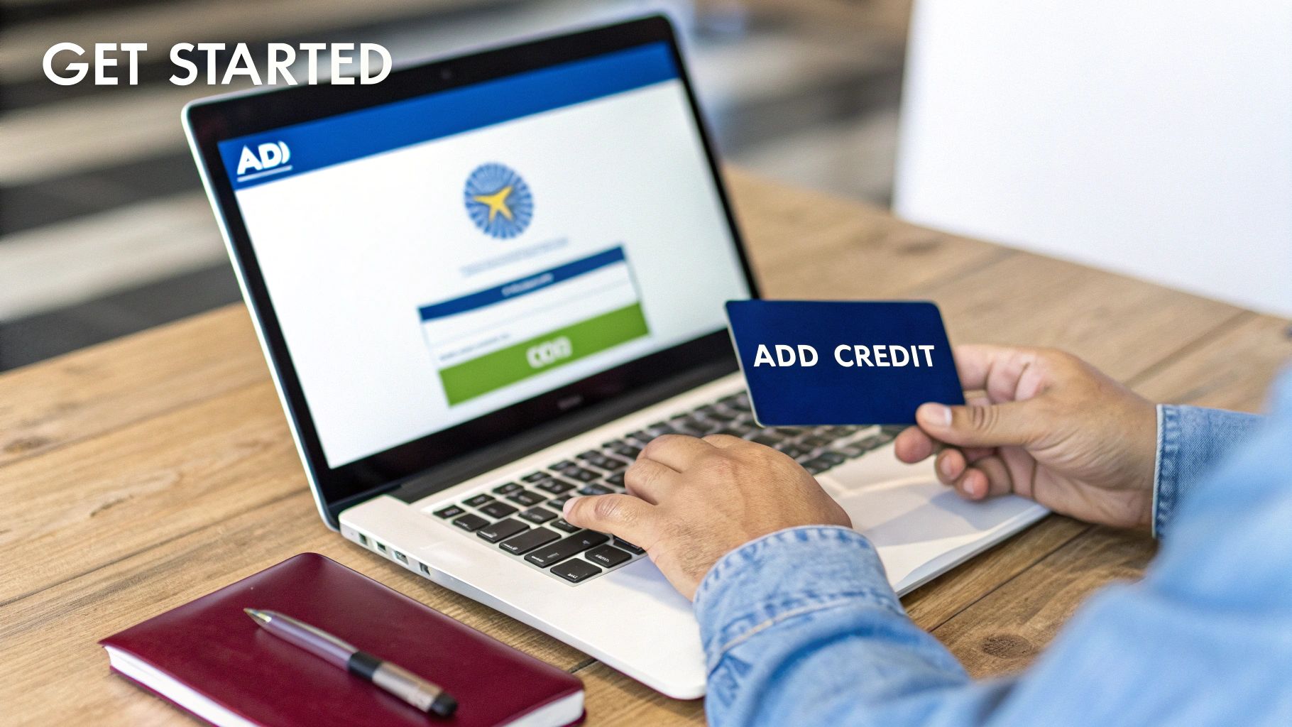 Person richtet ihr Telefon für einen internationalen Anruf ein, mit Kreditkarten in der Nähe.