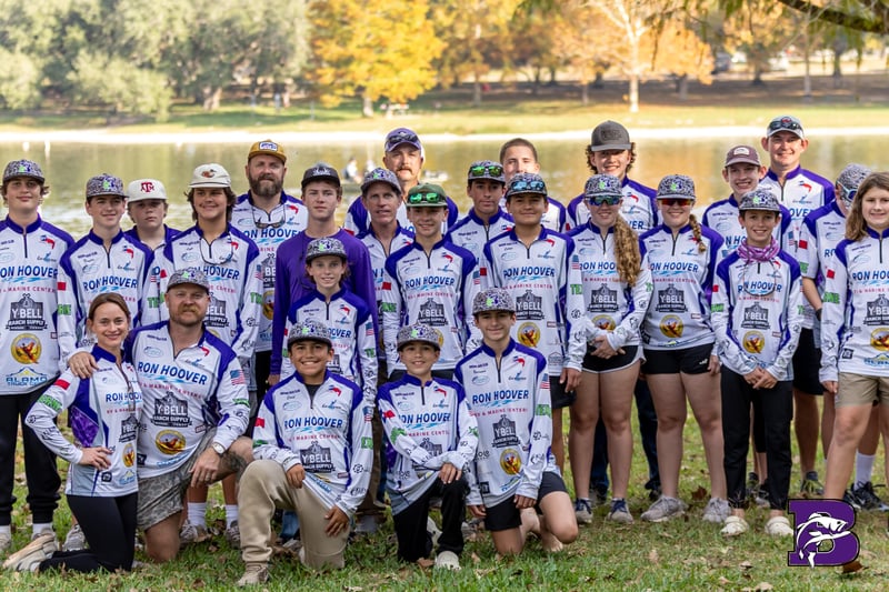 Boerne Bass Club 2026 tournament weigh-in with Ron Hoover RV and Marine Centers sponsor banners