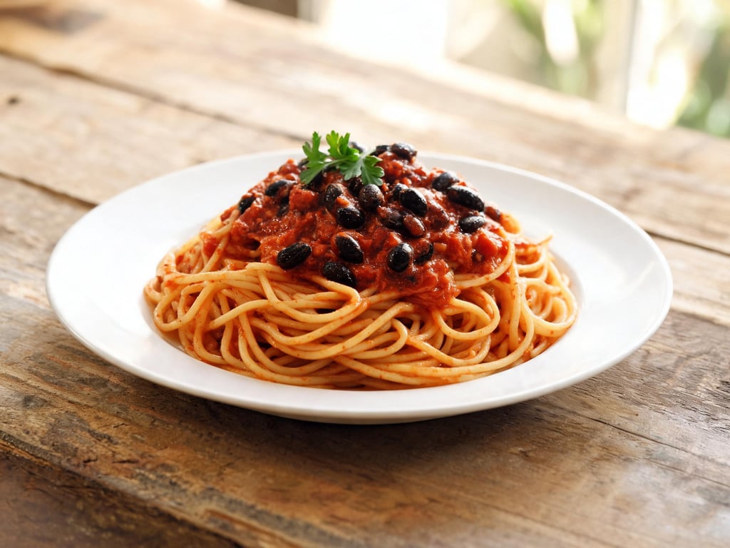 Spaghetti with Tomato and Black Bean Sauce