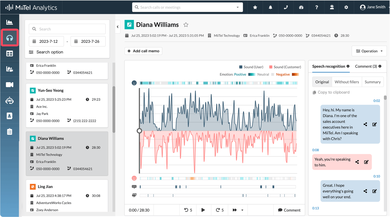 Contoh tampilan call history di dashboard MiiTel Phone