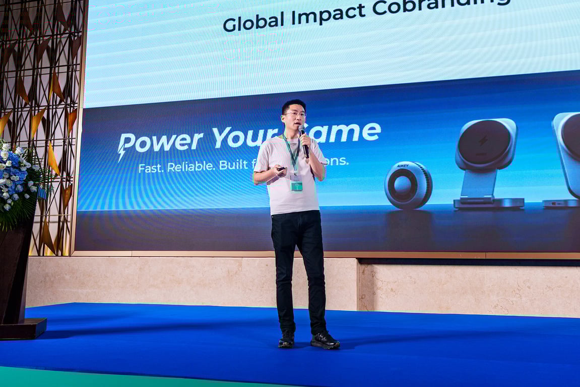 AUKEY Vice President David Wu delivering the opening remarks at the event.