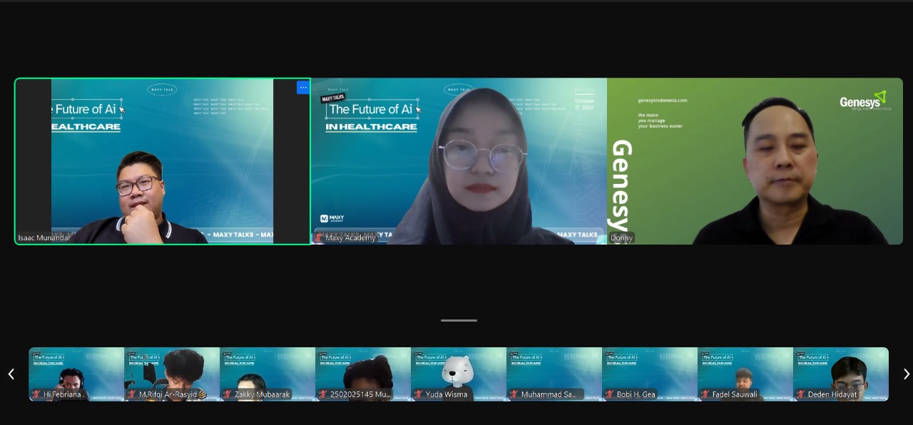 (dari kiri ke kanan) Isaac Munandar (CEO dan Co-Founder MAXY Academy), Aulia Ardhana (MC Maxy Talk), dan Donny Witono (CEO Genesys Integrated Indonesia)
