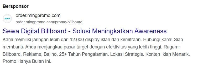 Contoh iklan Google Ads salah satu klien Sribu