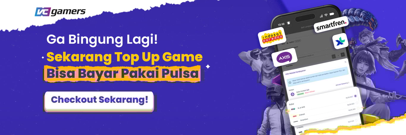 Top Up Game di VCGamers bisa bayar pakai Pulsa.