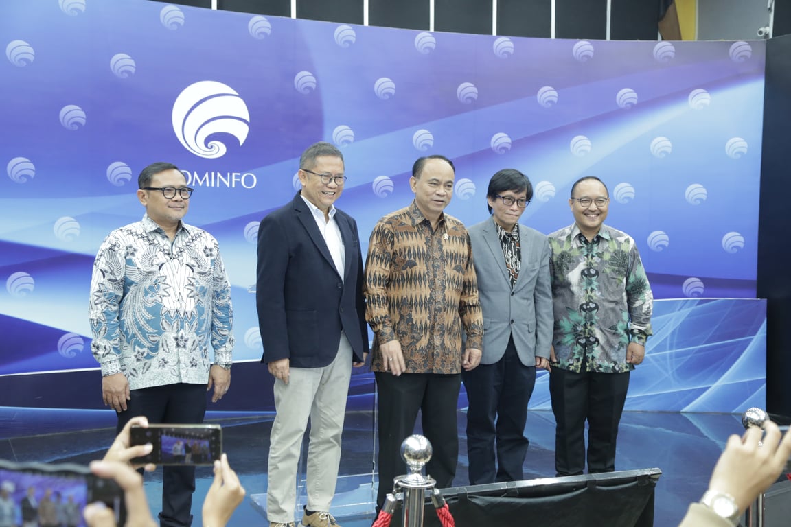 Foto bersama Staf Khusus Menteri Kominfo Sugiharto, Chairman Nexticorn Foundation Rudiantara, Menkominfo Budi Arie Setiadi, Direktur Jenderal Aplikasi Informatika Hokky Situngkir, dan Direktur Ekonomi Digital Ditjen Aptika Bonifasius Pudjianto (kiri ke kanan).