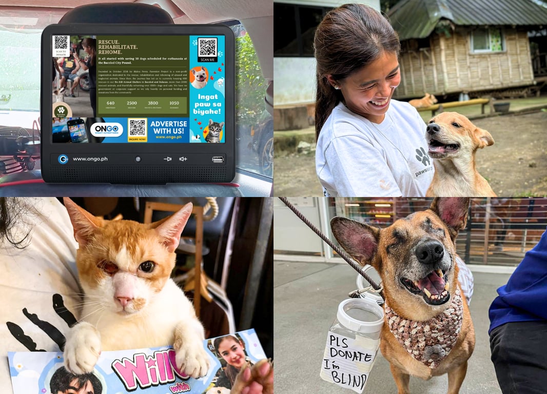 Donate to help abandoned animals—scan the QR code on OnGo tablets in Metro Manila TNVS rides.