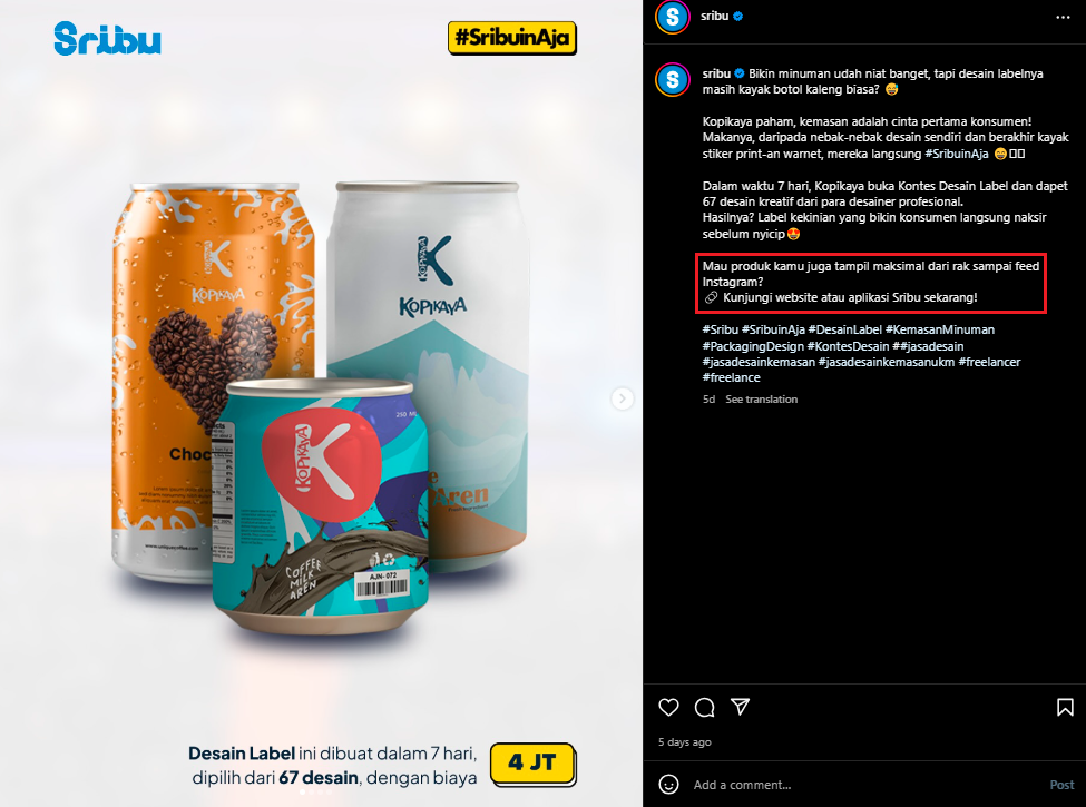   Contoh ajakan di caption post IG