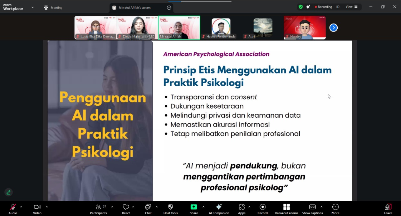 Penggunaan AI dalam psikologi harus etis: transparan, melindungi privasi, dan melibatkan penilaian profesional