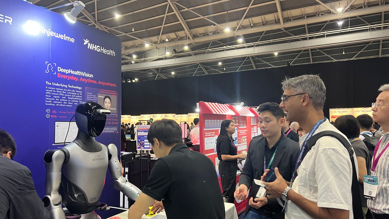 Picture 2: The GR-2 humanoid robot, part of Fourier’s GRx series at SHBC 2025, interacting with visitors.  