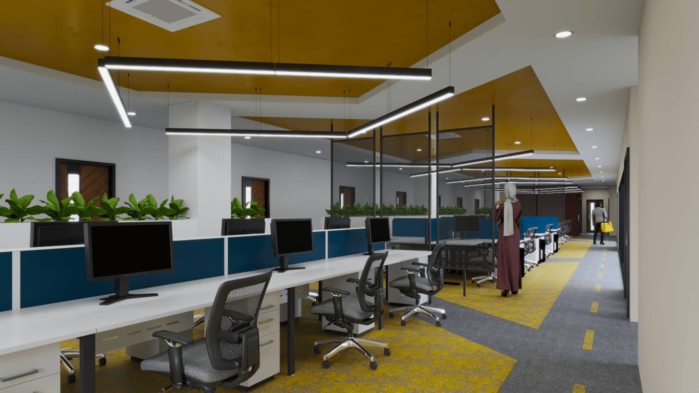 Modern, open-concept designs like this improve focus, collaboration, and team flow.
