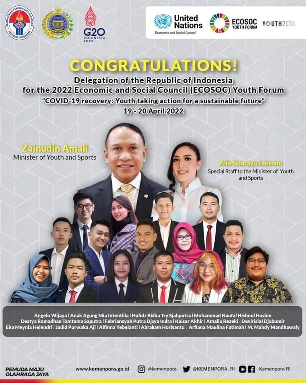 Poster Delegasi ECOSOC Youth Forum 2022 (Sumber: Instagram/Kemenpora)