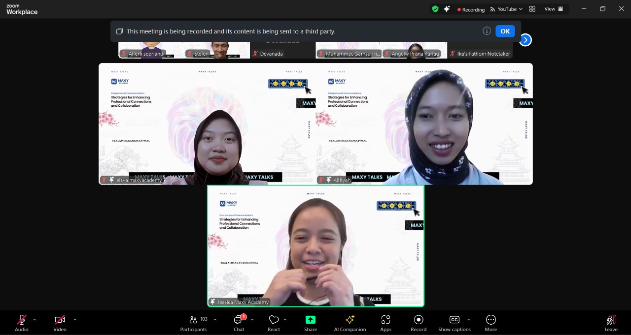 (dari kiri ke kanan) Elsya Putri Nadya (Learning Development MAXY Academy)),  Alifiyah Salabilla (Learning Development MAXY Academy) dan Jessica Charisma (University Partnership Manager Maxy Academy)