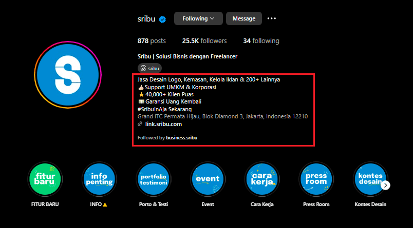   Bio akun Instagram @sribu