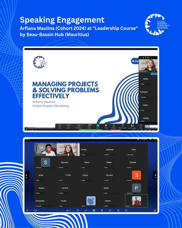 Arfiana Maulina Fatimah menjadi Narasumber alias Pembicara untuk memberikan materi Project Management kepada Global Shapers Community Beau-Bassin Mauritius (Sumber: Dok. WateryNation)