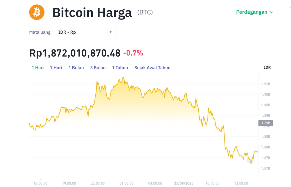 Ilustrasi pergerakan aset kripto Bitcoin (BTC). Sumber: Tokocrypto.