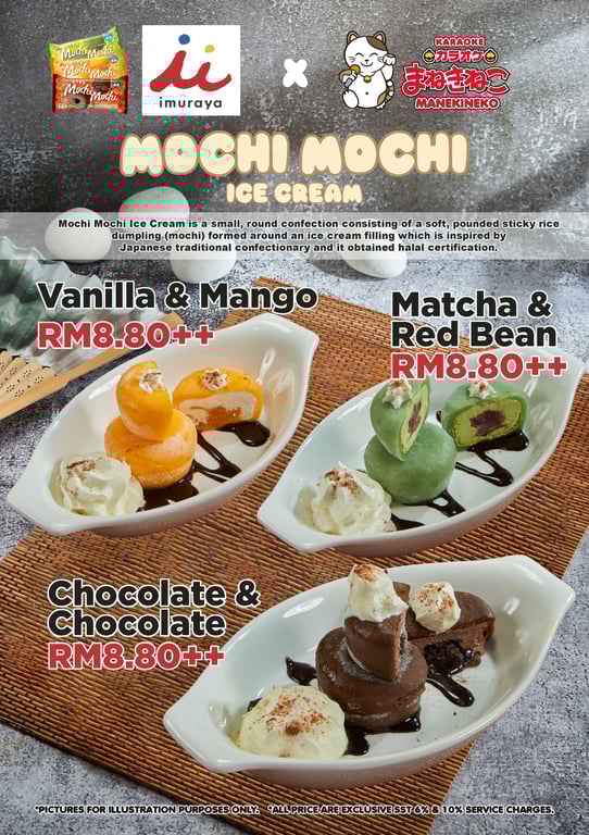 Three flavours: Vanilla & Mango, Chocolate & Chocolate, and Matcha & Red Bean