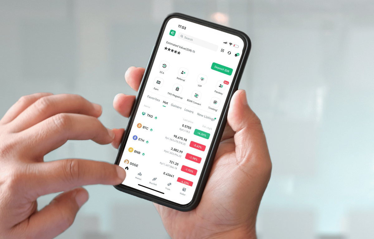 Ilustrasi pergerakan harga Bitcoin di aplikasi Tokocrypto. Sumber: Tokocrypto