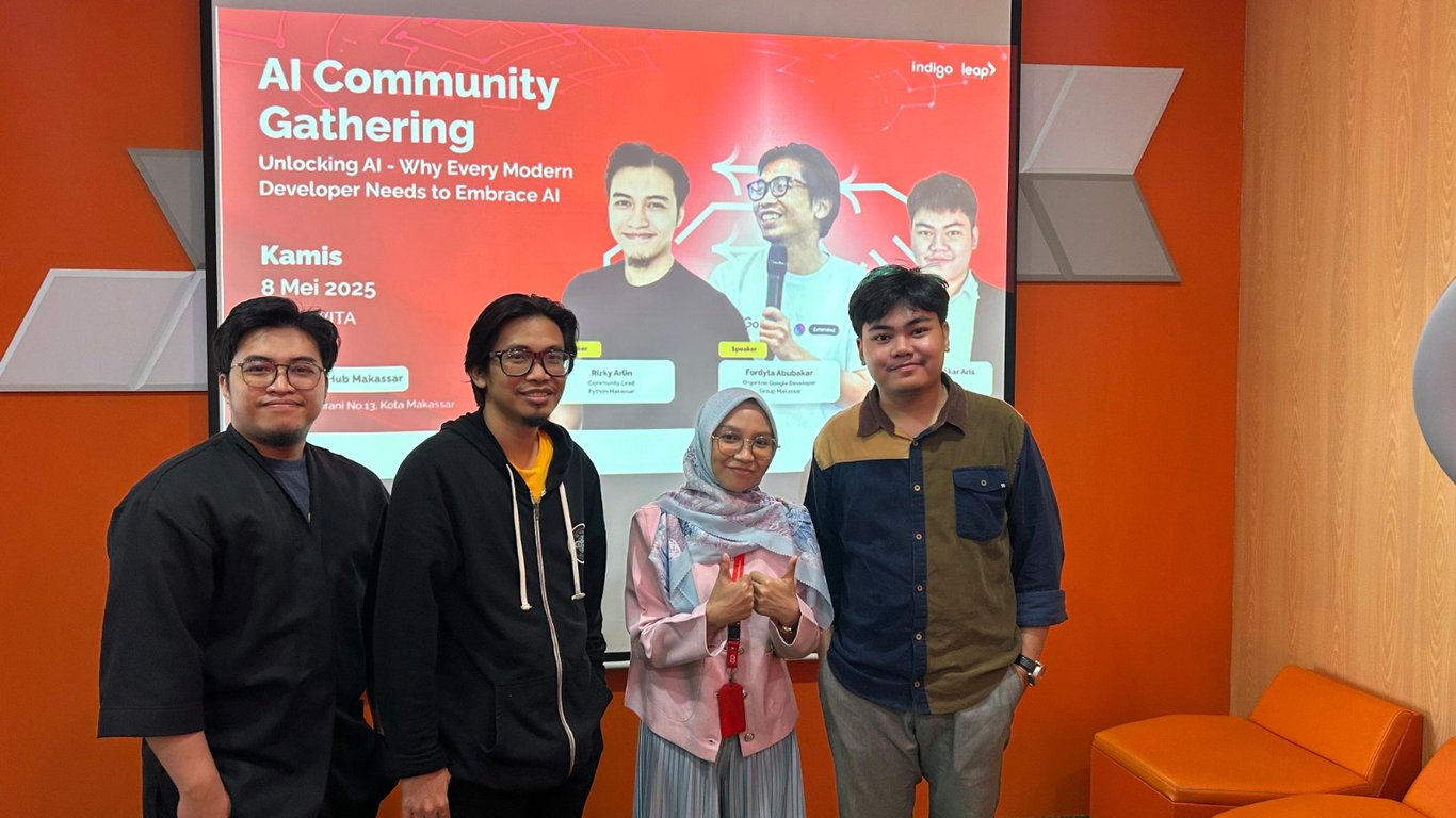 Foto bersama pembicara AI Community Gathering