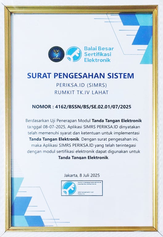 4162/BSSN/BS/SE.02.01/07/2025 dari Balai Besar Sertifikasi Elektronik (BSSN)