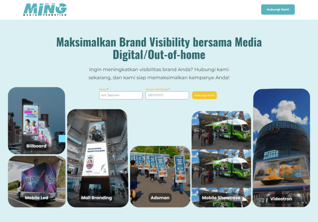 Contoh salah satu landing page