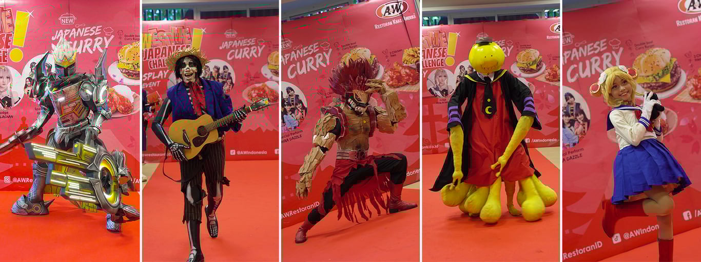 Penampilan Cosplay Granger MLBB, Hector Rivera, Kirishima, Koro Sensei, Sailor Moon (Kiri ke Kanan)