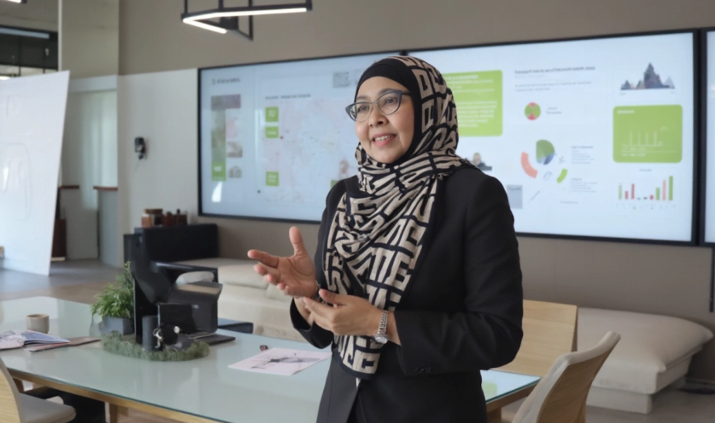 Nisah Karim presenting her lean, remote-first workspace strategy to a corporate client