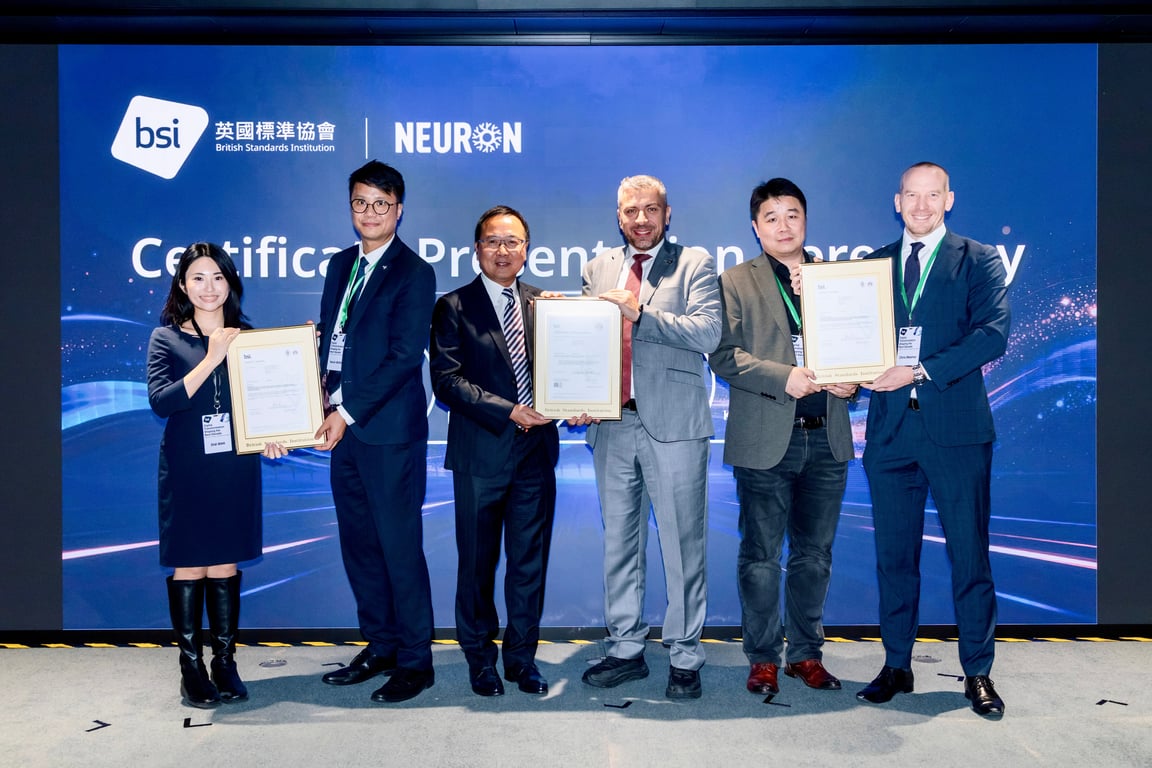 Neuron Digital's representatives received the three certifications from BSI.&nbsp;