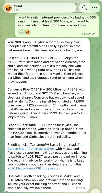 <i>Onnit compares Metro Manila fiber plans on price, installation fees, and reported reliability.</i>