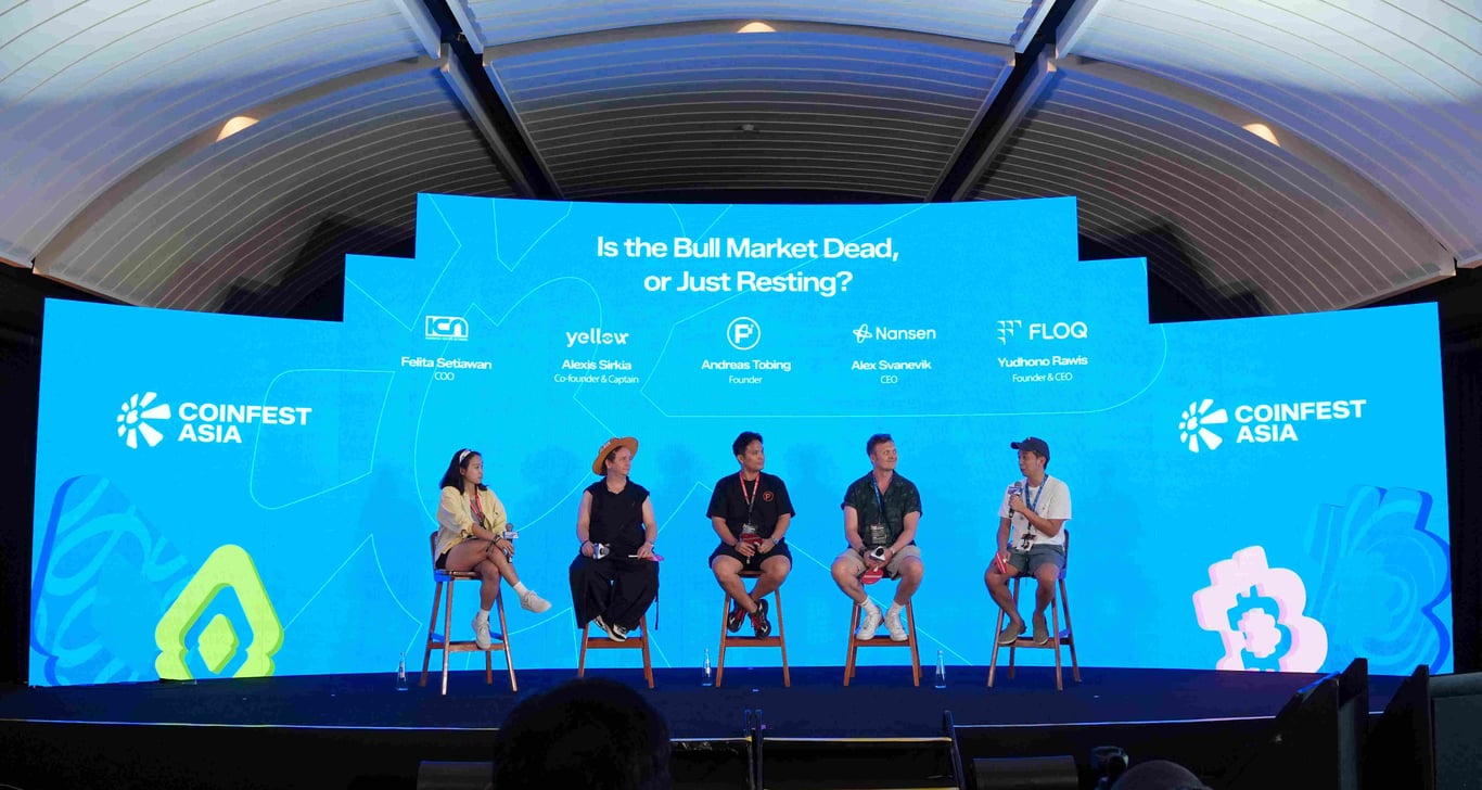 Panel diskusi CoinFest Asia 2026 bertajuk “Is the Bull Market Dead, or Just Resting?” pada 21 Agustus 2026. Sumber: FLOQ.