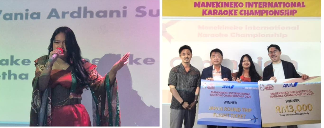 Left: Ms. Zahra , Right: Mr. Kuramochi, Mr. Tamura, and Mr. Zama presenting the prize