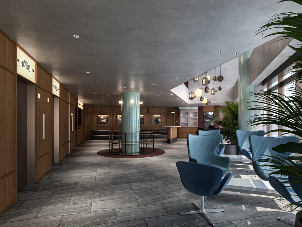 The first-floor lobby offers experiences including the PATCH & PLAY patch workshop