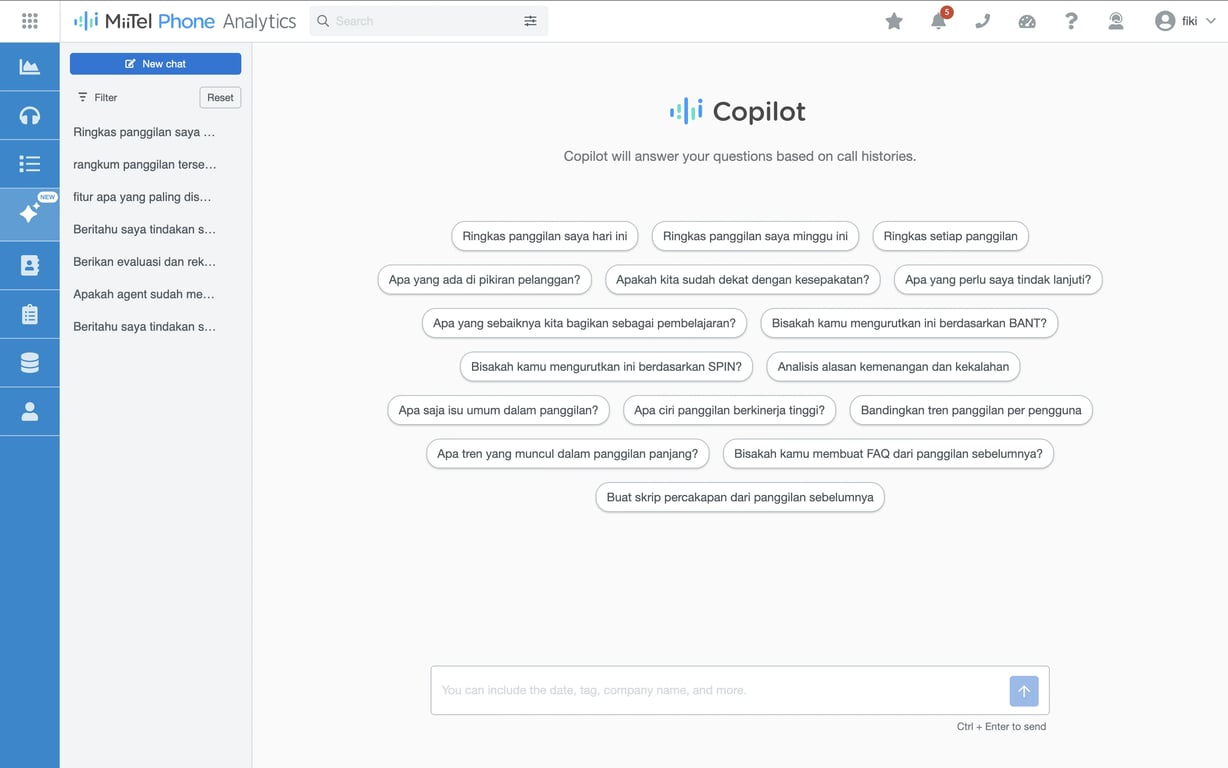 Tampilan fitur Chat with Copilot di MiiTel Phone