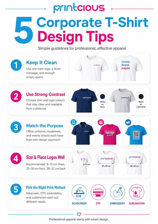 5 corporate t-shirt design tips - by Printcious.com