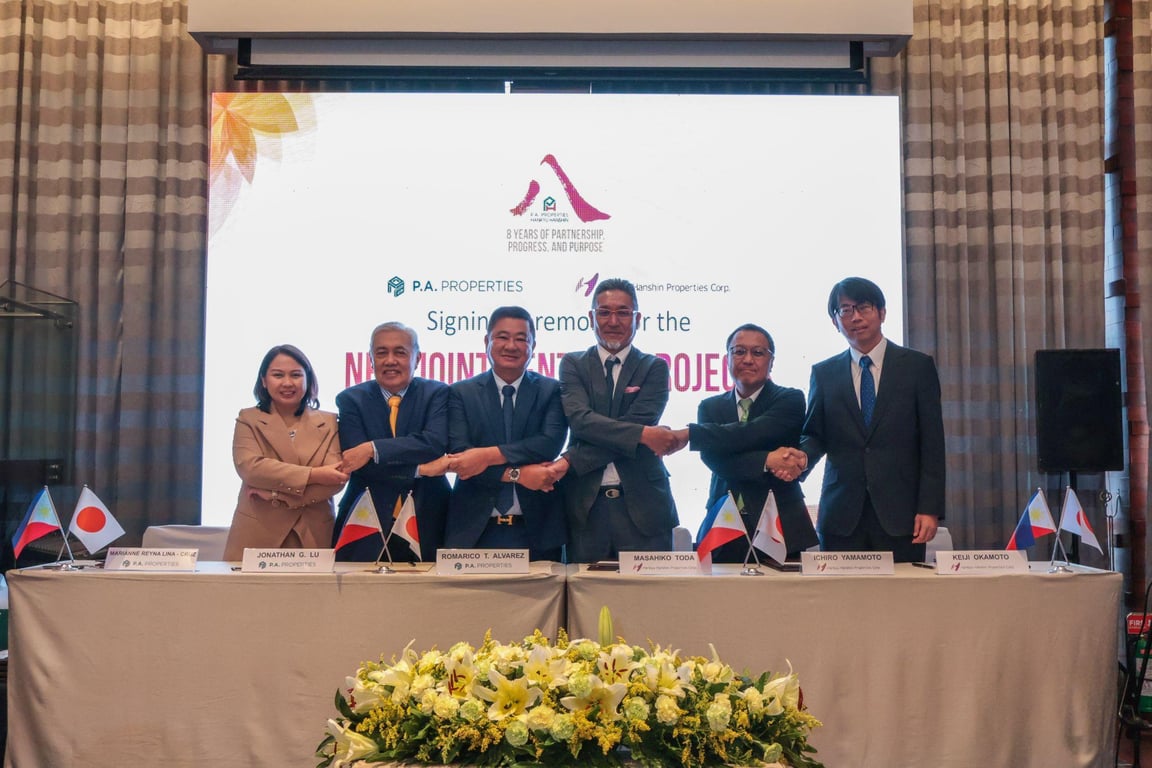  In Photo (From left to right): P.A. Properties and Hankyu Hanshin Properties Corp. executives at the signing ceremony for new joint venture projects. (Atty. Marianne Reyna Lina Cruz, P.A. Properties President and CEO; Jonathan G. Lu, P.A. Properties Vice Chairman of the Board; Romarico T. Alvarez, P.A. Properties Chairman; Masahiko Toda, HHPC Executive Officer; Ichiro Yamamoto, HHPC General Manager; and Keiji Okamoto, HHPC Manager of the Overseas Housing Division, Overseas Business Headquarters)  