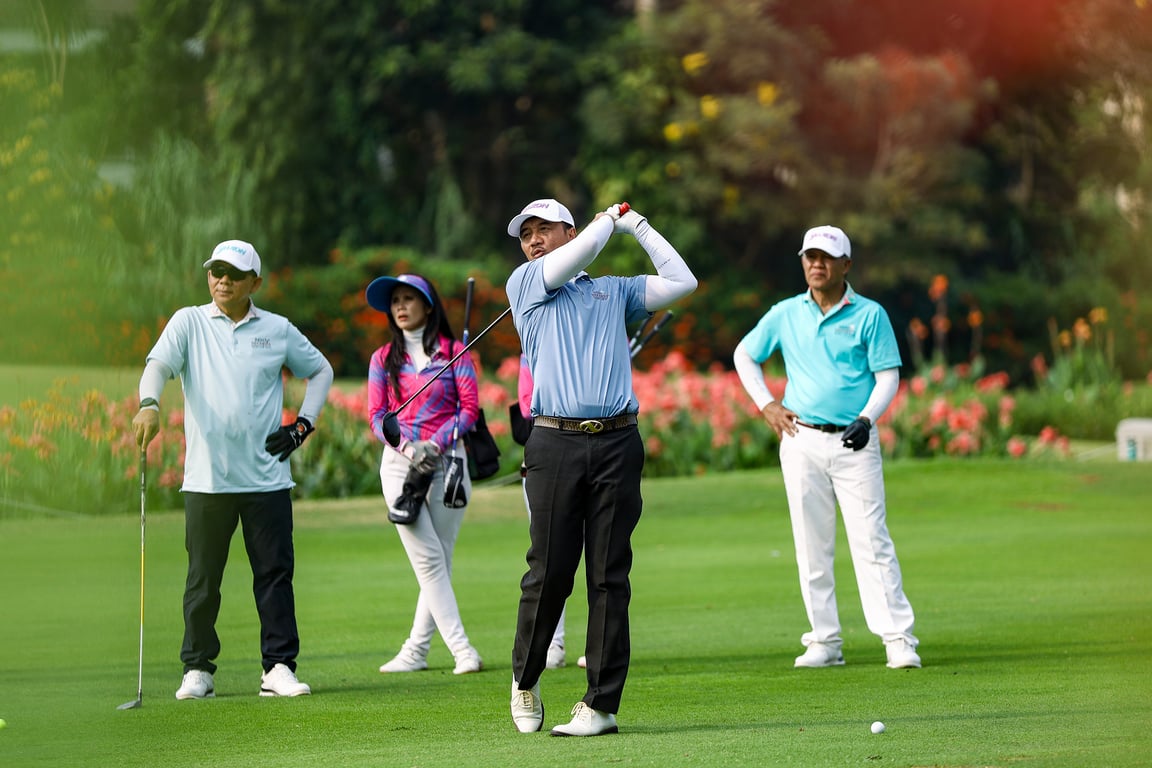Peserta mengikuti turnamen India–Indonesia Golf Cup 2026 di Pondok Indah Golf Course, Jakarta, Sabtu (22/8/2026).