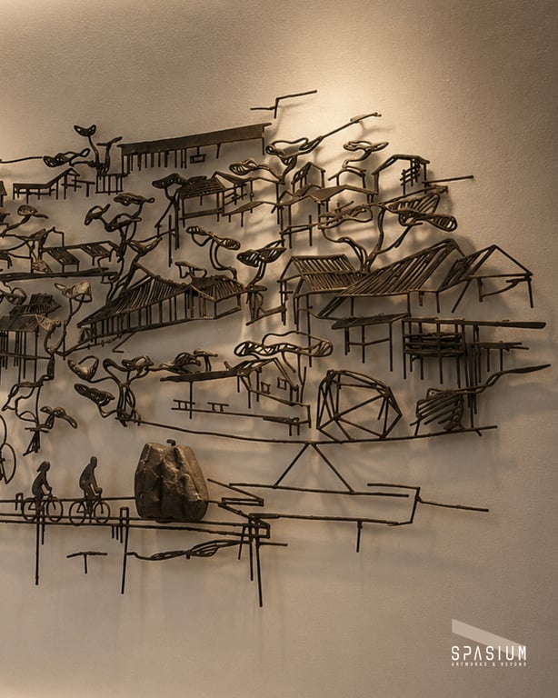 Wall art yang dirancang khusus oleh Spasium untuk menerjemahkan memory indah owner di Naoshima, Jepang, yang dijadikan wall sculpture.