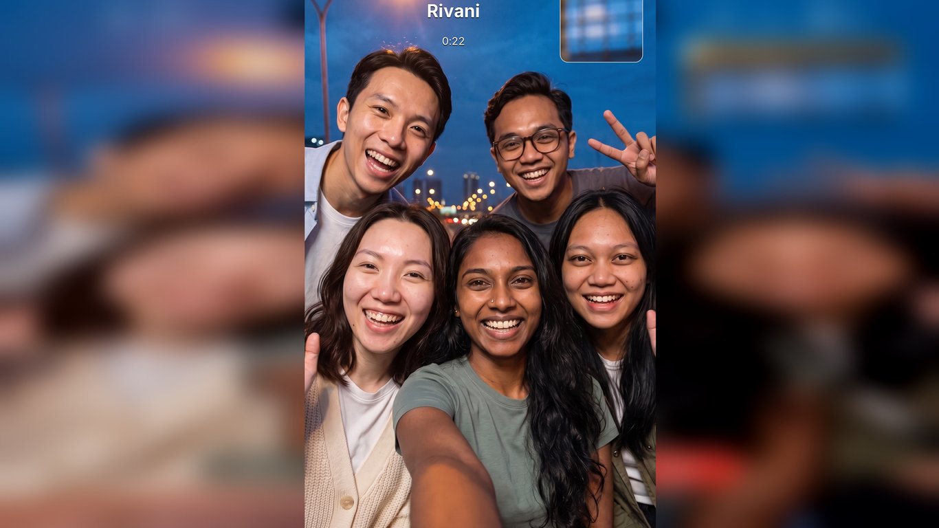 Five faces on one video call. Episode 6; the screen is the app's own.