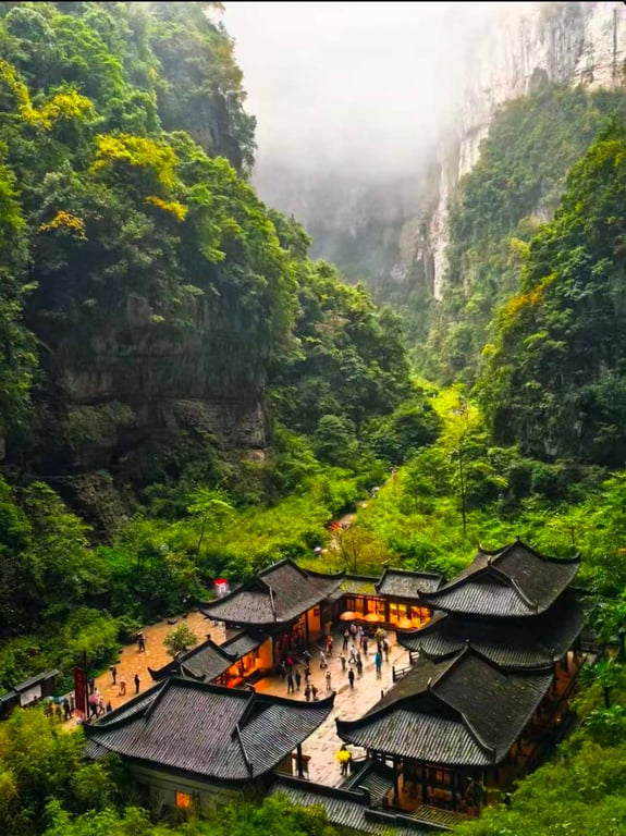 A beautiful view of Three Natural Bridges in Wulong