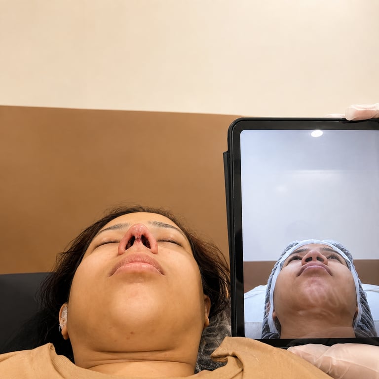 Immediate post-operative comparison following open structural rhinoplasty.