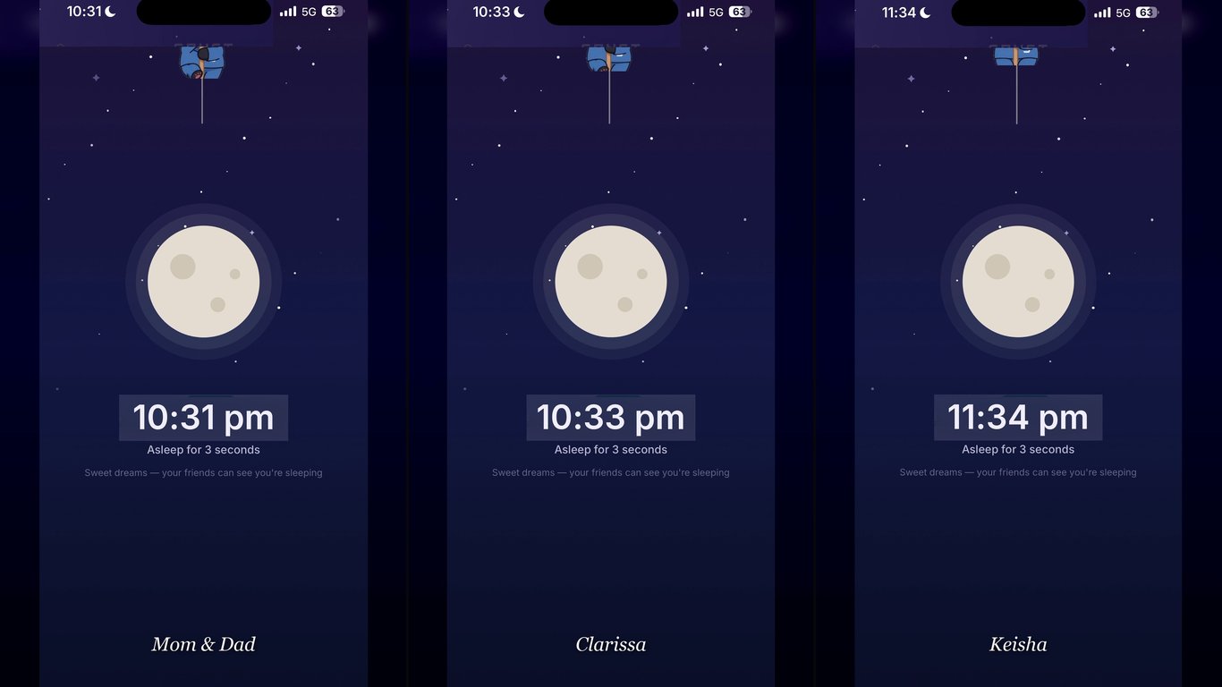 Tiga check-in tidur di tiga jam berbeda. Dari Episode 4; layarnya layar aplikasi yang sebenarnya.